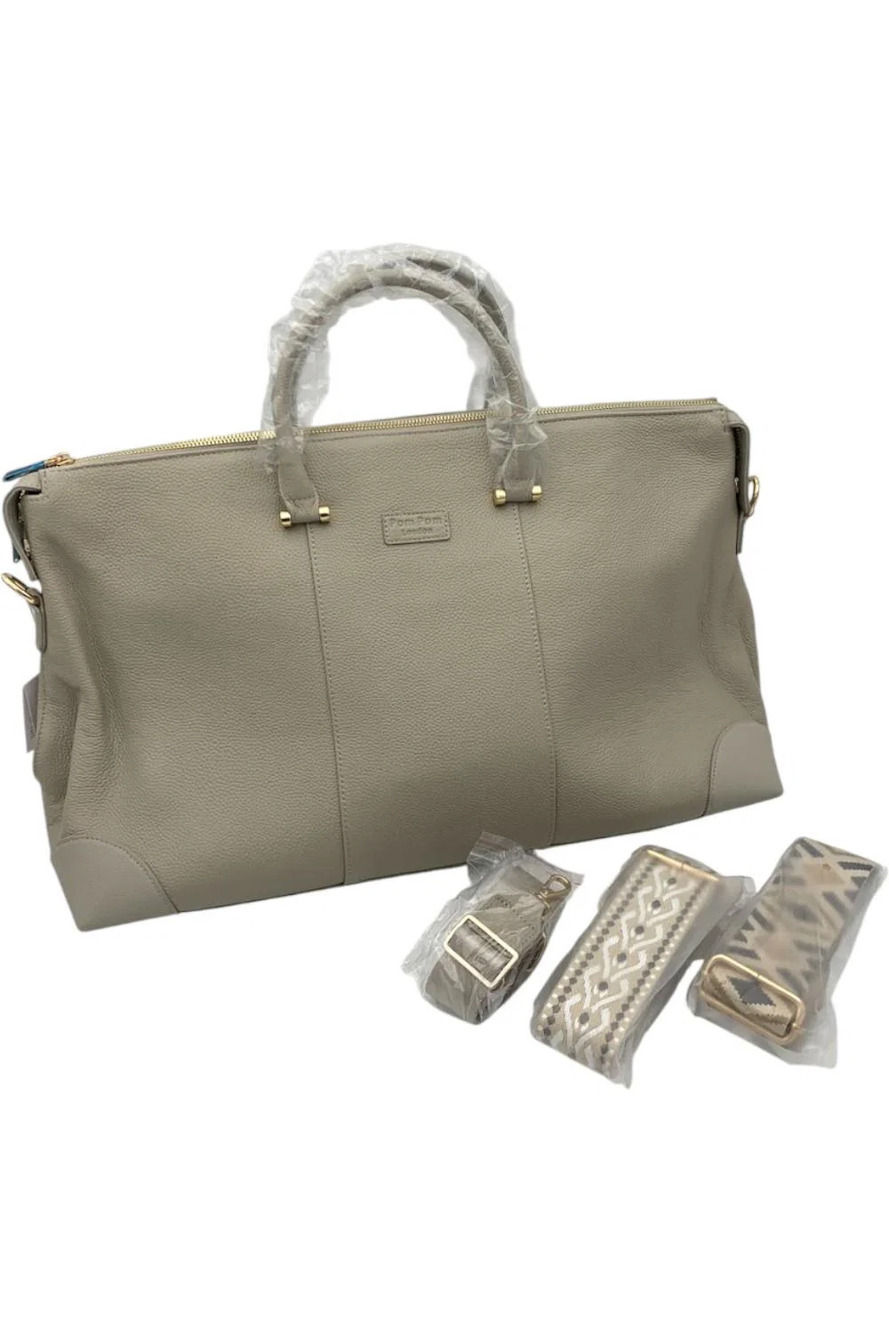 Pom Pom London Leather Weekend Bag with Multi-Straps Stone